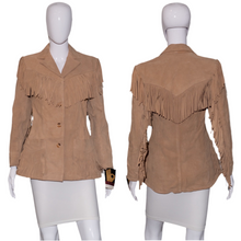 Load image into Gallery viewer, 1980&#39;s Deadstock Sasson Tan Suede Fringe Jacket Size S
