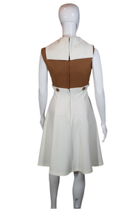 1960's White and Tan Sailor Dress  S