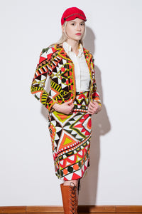 1960's Emilio Pucci Velvet Abstract Print Skirt Suit Size S