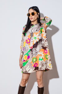 1960's Ed Volin Mod Psychedelic Print Dress Size M/L