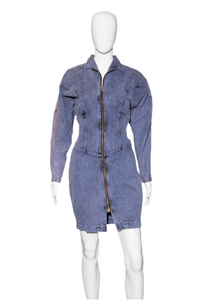1980's Purple Acid Washed Denim Dress Size S