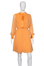 Load image into Gallery viewer, 1960&#39;s Pleated Orange Chiffon Party Dress Size S
