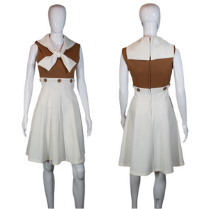 1960's White and Tan Sailor Dress  S