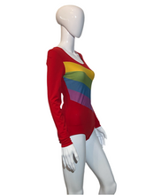 Load image into Gallery viewer, 1970&#39;s Red Rainbow Striped Leotard - SIze S
