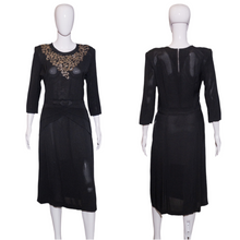 Load image into Gallery viewer, 1940&#39;s Black Rayon Sequined Evening Dress Size M
