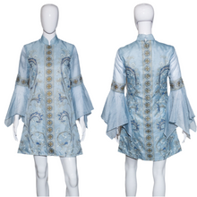 Load image into Gallery viewer, 1960&#39;s Blue Painted Alfred Shaheen Bell Sleeve Dress - Size S
