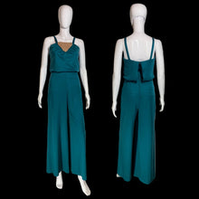 Load image into Gallery viewer, Algo teal macrame bust jumpsuit on a mannequin.
