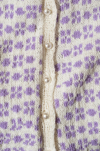 1940's Cream and Lilac Knit Skirt and Sweater Set - Size M