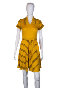 1940's Yellow and Brown Knit Day Dress Size S
