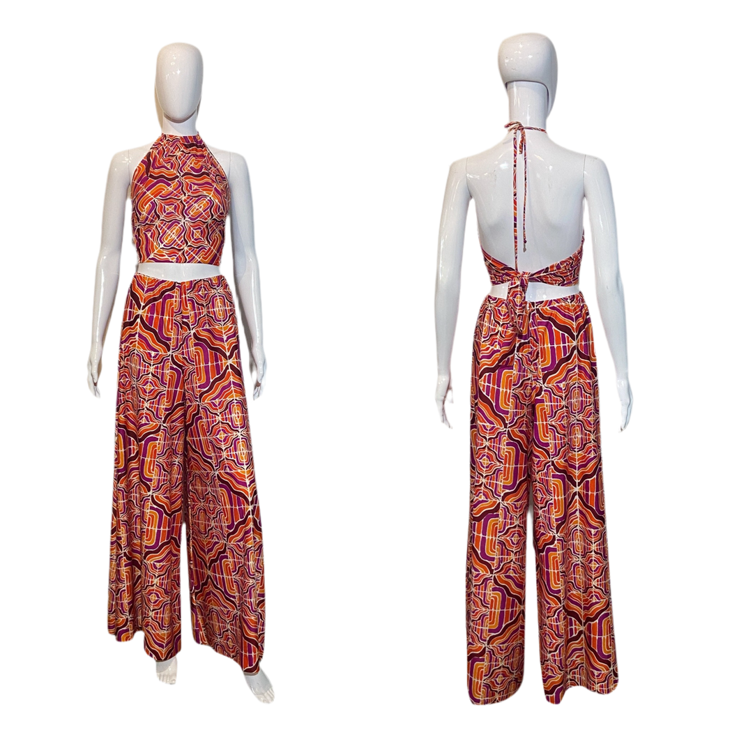 1970's Psychedelic Halter/Palazzo Pants Duo Size L