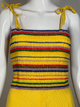 Load image into Gallery viewer, Yellow dress with colorful top on a mannequin against a neutral background
