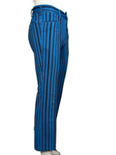 Load image into Gallery viewer, Blue pinstripe pants displayed on a mannequin against a white background

