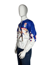 Load image into Gallery viewer, Olympic-themed jacket with 'USA' and sports graphics on a mannequin against a white background
