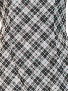 Plaid fabric with black, white, and gray pattern
