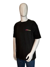 Load image into Gallery viewer, Mannequin wearing a black outfit with colorful buttons on a plain background
