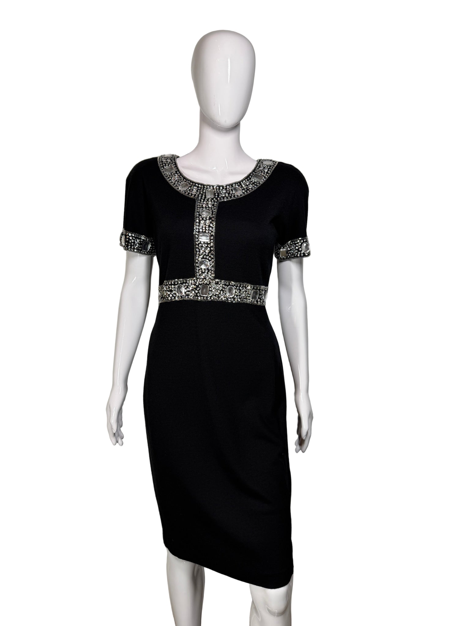1990's Adrienne Vittadini Rhinestone Little Black Dress - Size M 1990's Adrienne Vittadini Rhinestone Little Black Dress - Size M