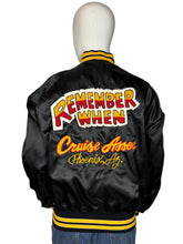 Load image into Gallery viewer, Black jacket with colorful text on a mannequin against a white background
