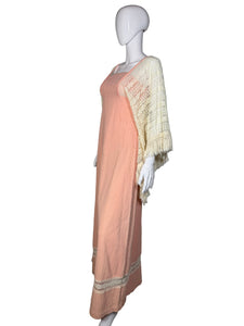 1970's Pink and Cream Gauze Prairie Dress - Size S
