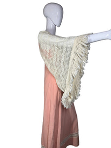 1970's Pink and Cream Gauze Prairie Dress - Size S
