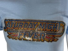 Load image into Gallery viewer, Light blue shirt with 'Saturday Night Fever' logo  on a white background
