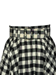 1980's Black and White Gingham Circle Skirt - Size 26 S