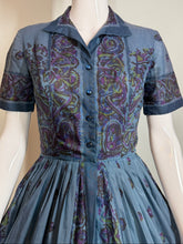 Load image into Gallery viewer, 1950's Blue Paisley Print Cotton Fit and Flare Day Dress - Size S
