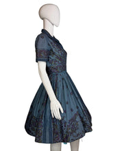 Load image into Gallery viewer, 1950's Blue Paisley Print Cotton Fit and Flare Day Dress - Size S
