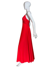 Load image into Gallery viewer, Side viewof an evening gown on a mannequin against a plain background.
