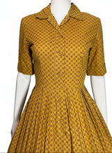 Load image into Gallery viewer, 1950's Mustard Cotton Fit and Flare Shirtwaist Dress - Size S
