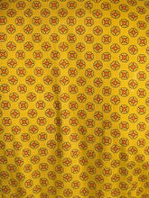Load image into Gallery viewer, Patterned fabric with red and brown geometric design on a yellow background
