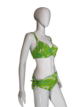 Load image into Gallery viewer, Mannequin wearing a green and white patterned bikini on a gray background

