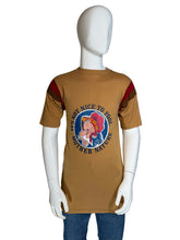 Load image into Gallery viewer, Mannequin wearing a brown t-shirt with a graphic design on a plain background
