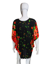 Load image into Gallery viewer, Black dress with red floral pattern on a mannequin 
