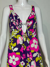 Load image into Gallery viewer, Purple neon floral night gown on a mannequin
