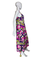Load image into Gallery viewer, Purple neon floral night gown on a mannequin
