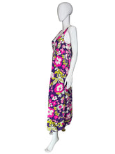 Load image into Gallery viewer, Purple neon floral night gown on a mannequin
