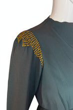 Load image into Gallery viewer, Teal fabric with gold embellishments on a white background
