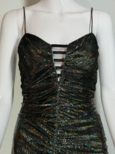 Load image into Gallery viewer, Black textured dress on a mannequin with a plain background.
