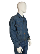 Load image into Gallery viewer, Blue denim jacket on a mannequin against a plain background
