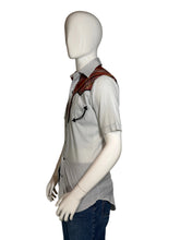 Load image into Gallery viewer, Gray shirt with plaid shoulder accents on a mannequin against a plain background

