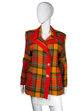Load image into Gallery viewer, Plaid jacket with red accents on a mannequin against a plain background
