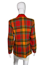 Load image into Gallery viewer, Plaid jacket with red accents on a mannequin against a white 
