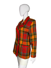 Load image into Gallery viewer, Plaid jacket with red and orange pattern on a mannequin against a white background

