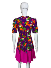 Load image into Gallery viewer, Colorful dress with geometric floral pattern on a mannequin against a plain background
