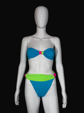 Load image into Gallery viewer, Neon blue and green bikini set on a mannequin
