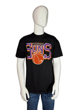 Load image into Gallery viewer, Black t-shirt with Phoenix Suns logo on a mannequin
