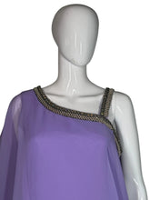 Load image into Gallery viewer, Mannequin wearing a purple garment with a textured trim on a plain background
