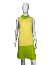 Load image into Gallery viewer, Mannequin wearing a yellow dress with green accents on a plain background
