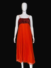 Load image into Gallery viewer, 1970's Miss Elliette Orange Sequin Chiffon Gown - Size L

