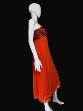 Load image into Gallery viewer, 1970's Miss Elliette Orange Sequin Chiffon Gown - Size L
